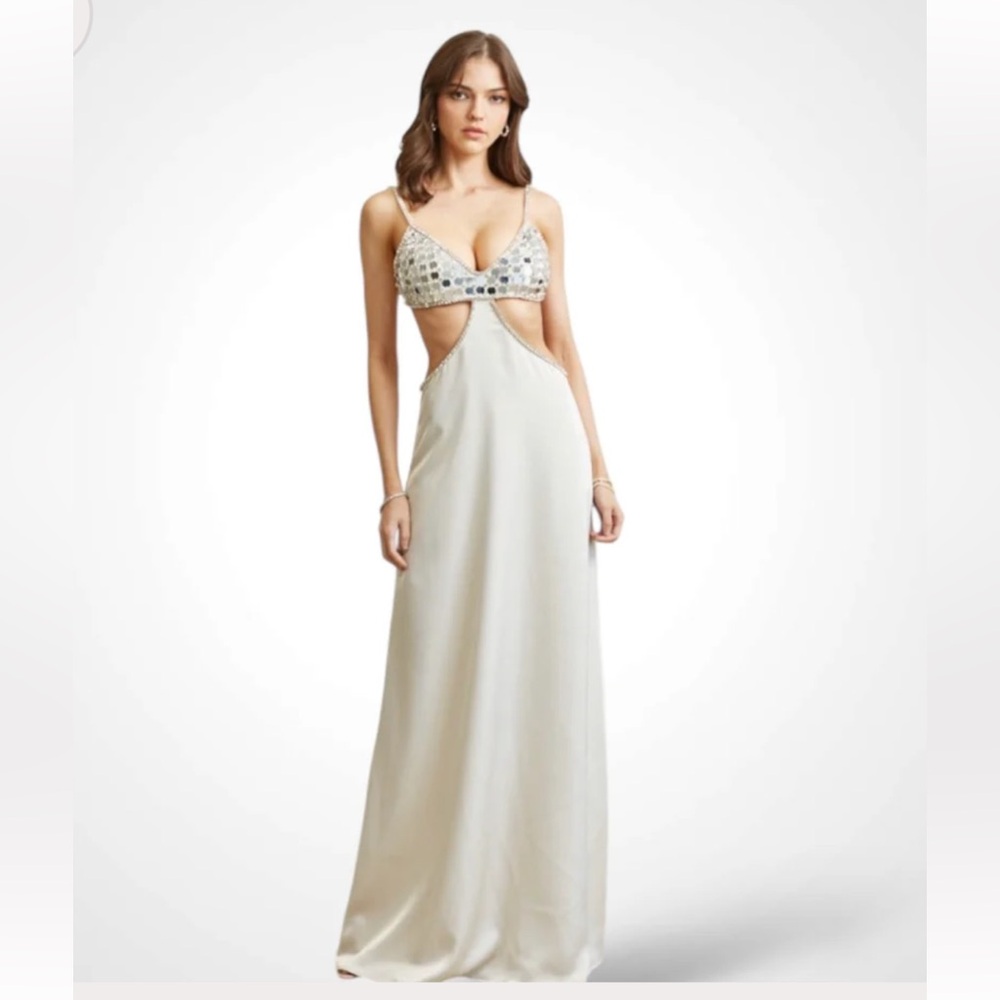 Mirror crystal satin Cutout Maxi dress Gown